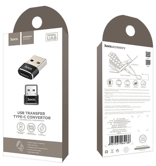Переходник Hoco UA6 USB to Type-c черный